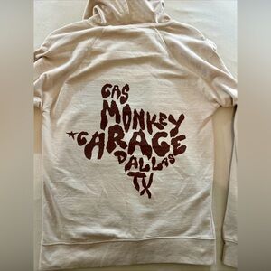 Gas Monkey Garage Dallas Texas tan hoodie Size Small With Zip-up Front
